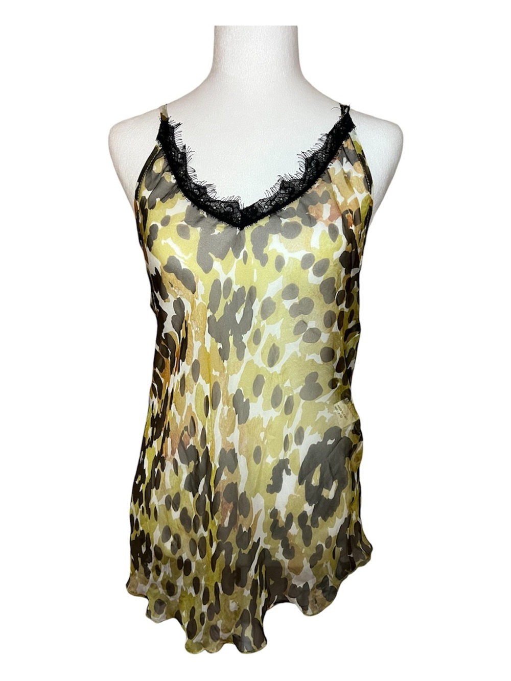 NWT Made in Italy Silky Animal Print Lace-Trim Camisole in Olive